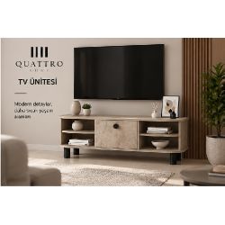 Ekru Traverten Desenli Suntalam TV Sehpası 136x44 cm