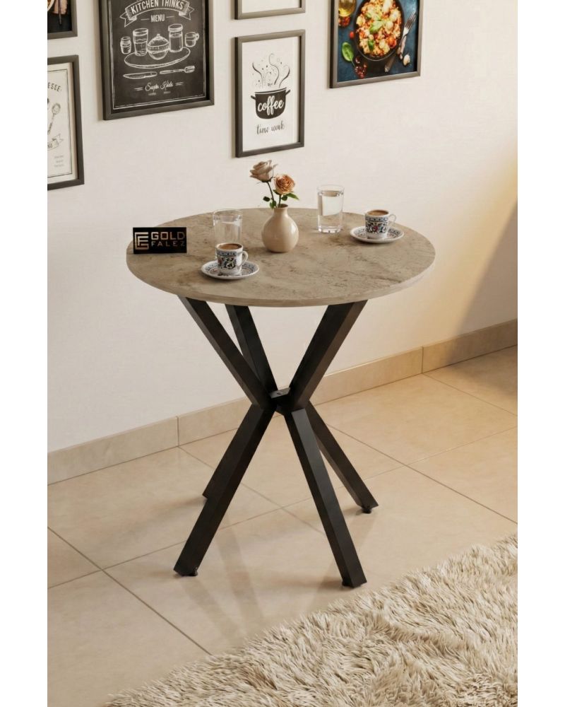 Yuvarlak Mutfak ve Bahçe Masası 70 cm Çap Metal Ayak