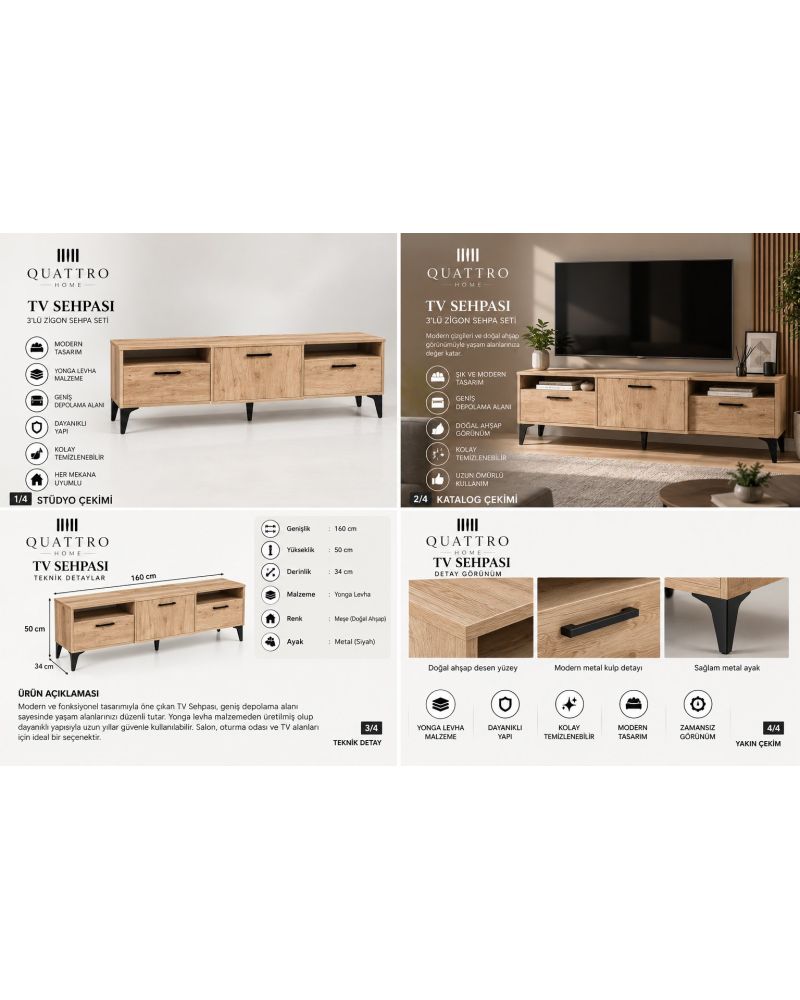 Bej TV Sehpası 160x40 cm
