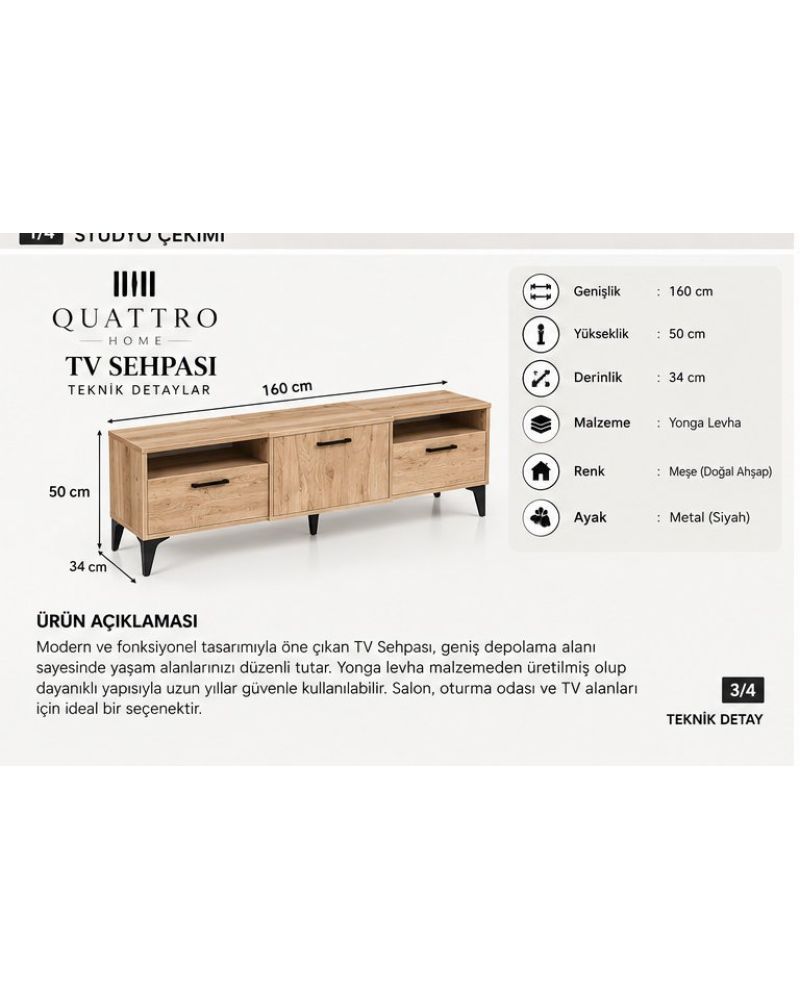 Bej TV Sehpası 160x40 cm