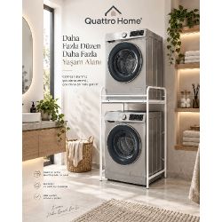 Metal Çamaşır Makinesi Üstü Raf Ünitesi - Beyaz 66 cm