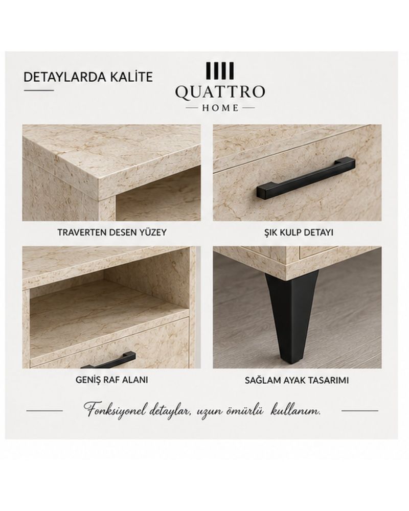 Ekru Traverten Desenli Suntalam TV Sehpası 160x40 cm