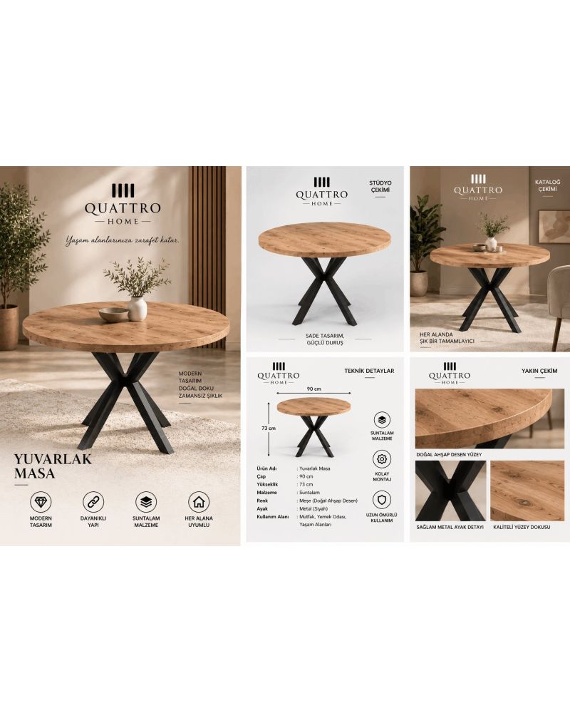 Yuvarlak Mutfak Masası Atlantik Kahverengi 90 cm