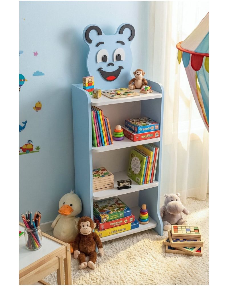 Happy Face Figürlü Çocuk Kitaplığı ve Oyuncak Düzenleyici - Mavi