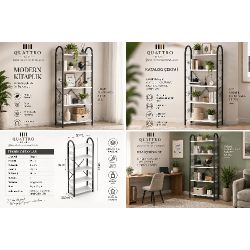 Metal İskeletli 5 Raflı Çok Amaçlı Kitaplık - Beyaz