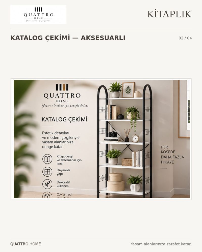 Metal İskeletli 5 Raflı Çok Amaçlı Kitaplık - Beyaz