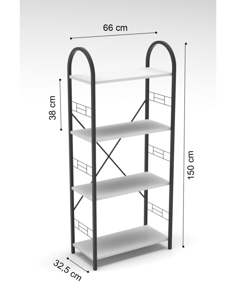 Metal İskeletli 4 Raflı Kitaplık - Kahverengi 150 cm