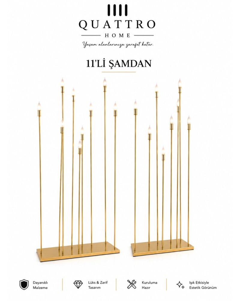 Quattro Home Vuna 11’li Kademeli Mızrak Şamdan Gold Dekoratif Stand