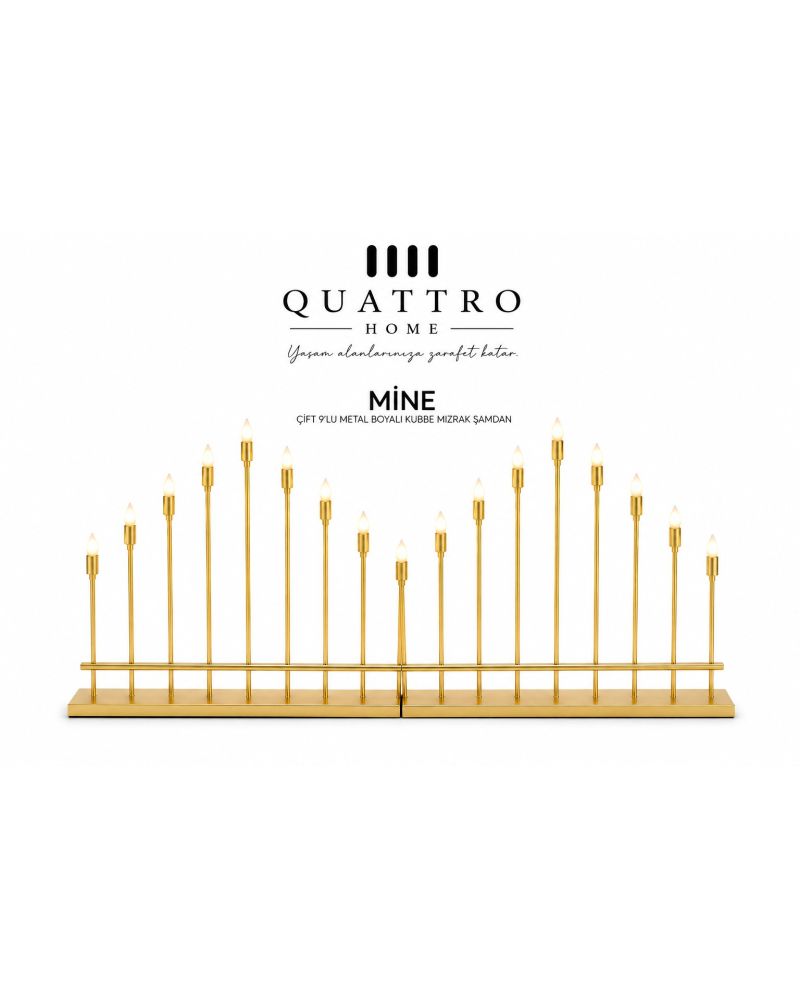 Quattro Home Mine Çift 9’lu Kademeli Mızrak Şamdan Gold