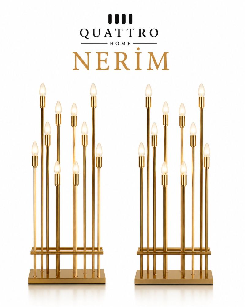 Quattro Home Nerim 10’lu Kademeli Mızrak Şamdan 2’li Set Gold
