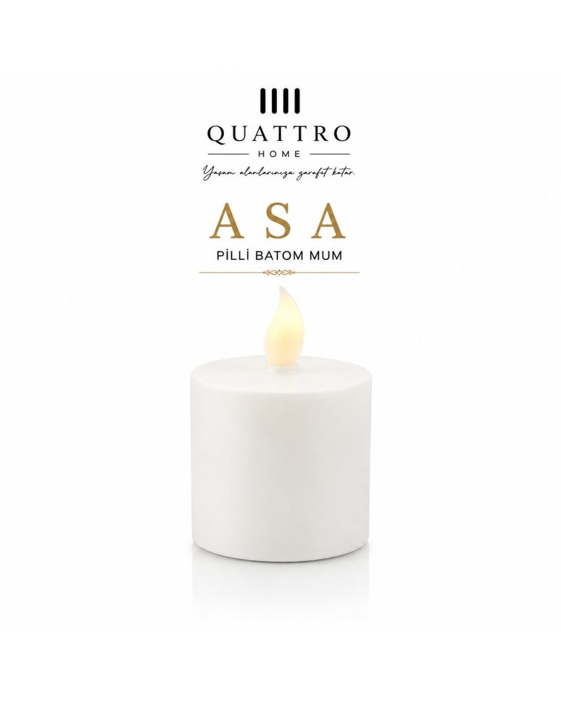 Quattro Home Asa Pilli LED Batom Mum 6 cm Sıcak Beyaz Işık