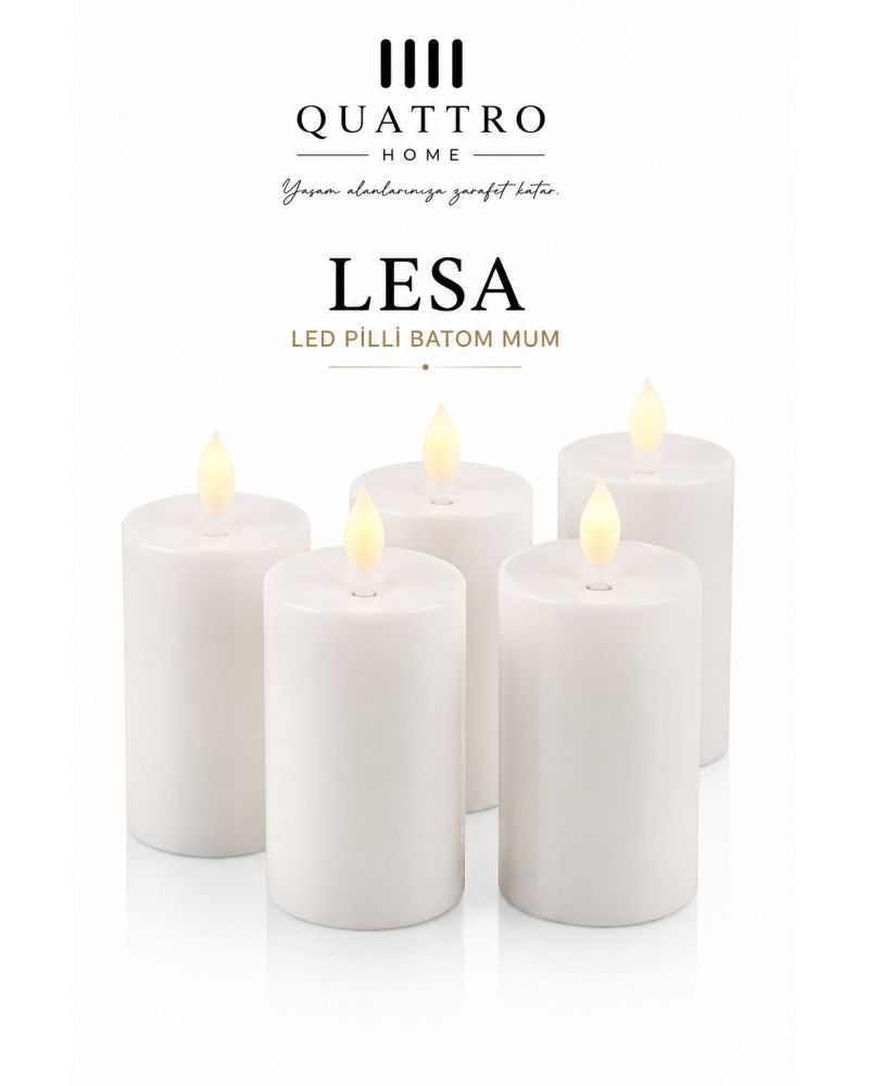 Quattro Home Lesa LED Pilli Batom Mum 5’li Set Sıcak Beyaz Işık