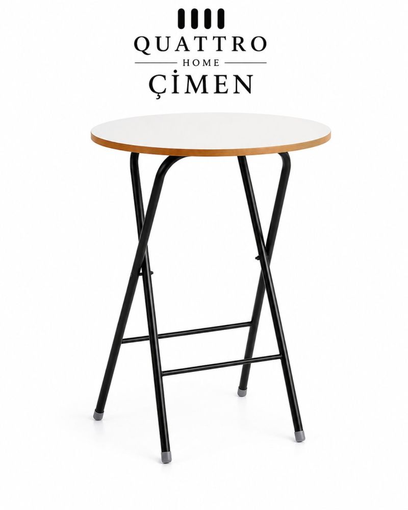 Quattro Home Çimen Bistro Masa Katlanabilir Yuvarlak Beyaz Masa 70 cm