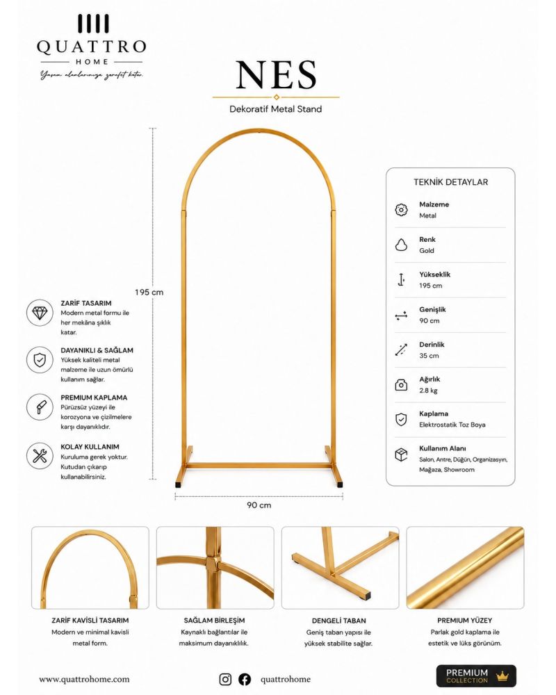Quattro Home Nes Gold Dekoratif Metal Kemer Stand 195 cm