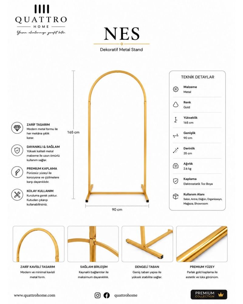 Quattro Home Nes Gold Dekoratif Metal Kemer Stand 195 cm