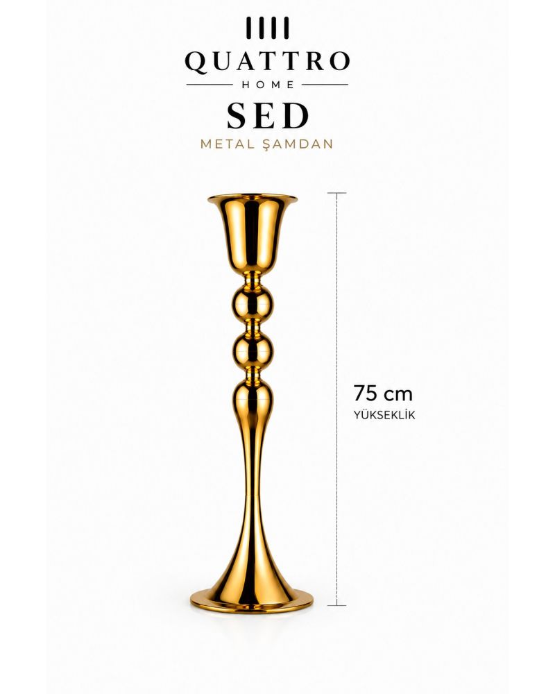 Sed Gold Metal Şamdan – Dekoratif Uzun Mumluk 75 cm