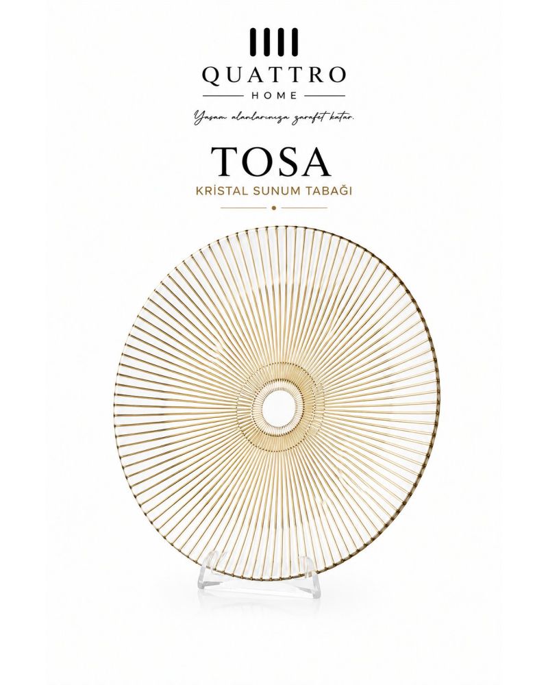 Tosa Kristal Sunum Tabağı – Şeffaf Gold 28 cm