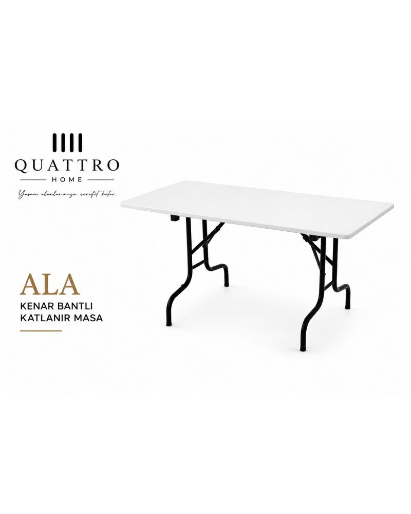 Ala Kenar Bantlı Katlanır Masa Beyaz 180x80 cm Metal Ayaklı