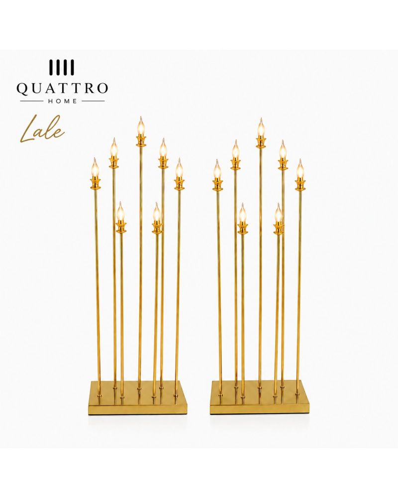 Lale Çift 7’li Şamdan – Gold Krom Parlak Metal Dekoratif Şamdan