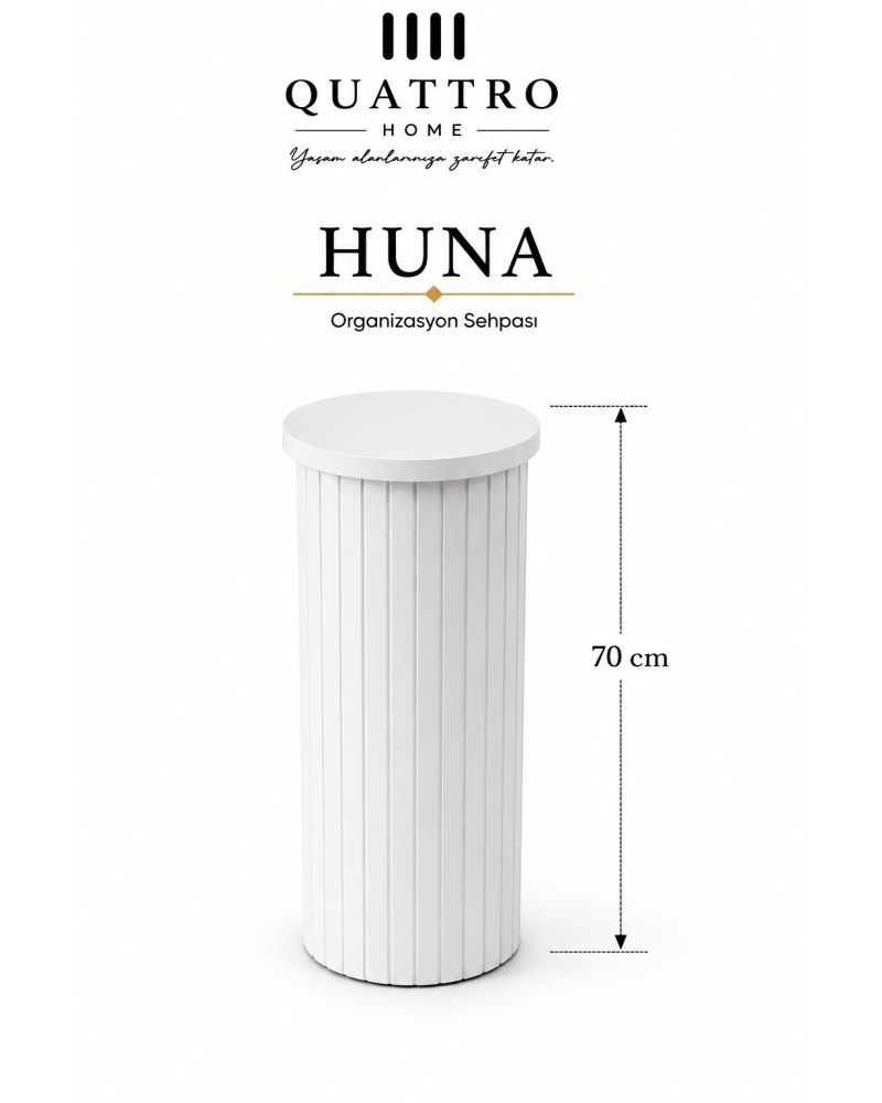 Huna Tekli Organizasyon Sehpası – Beyaz Metal Dekoratif Silindir Stand