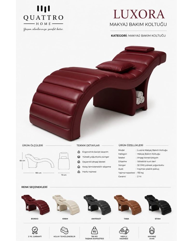 Luxora Makyaj ve Bakım Koltuğu – Ergonomik Kavisli Tasarım