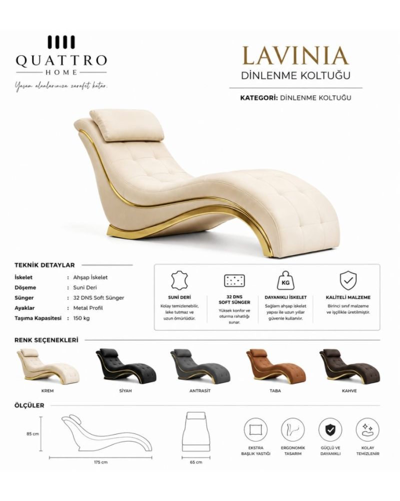 Lavinia Ergonomik Dinlenme Koltuğu – Gold Detaylı Şezlong