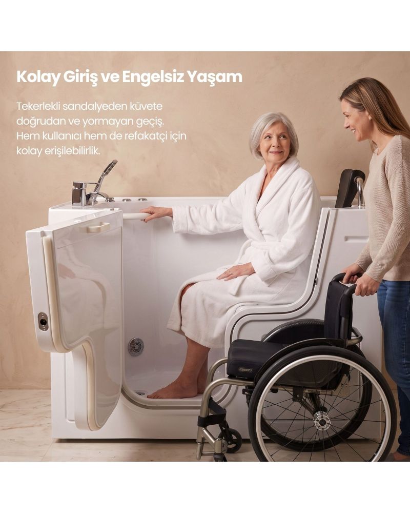 Oturmalı Medikal Küvet 130 x 76 x 97 CM - Kapılı Jetli Engelli ve Yaşlı Küveti