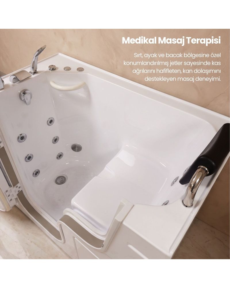 Oturmalı Medikal Küvet 130 x 76 x 97 CM - Kapılı Jetli Engelli ve Yaşlı Küveti