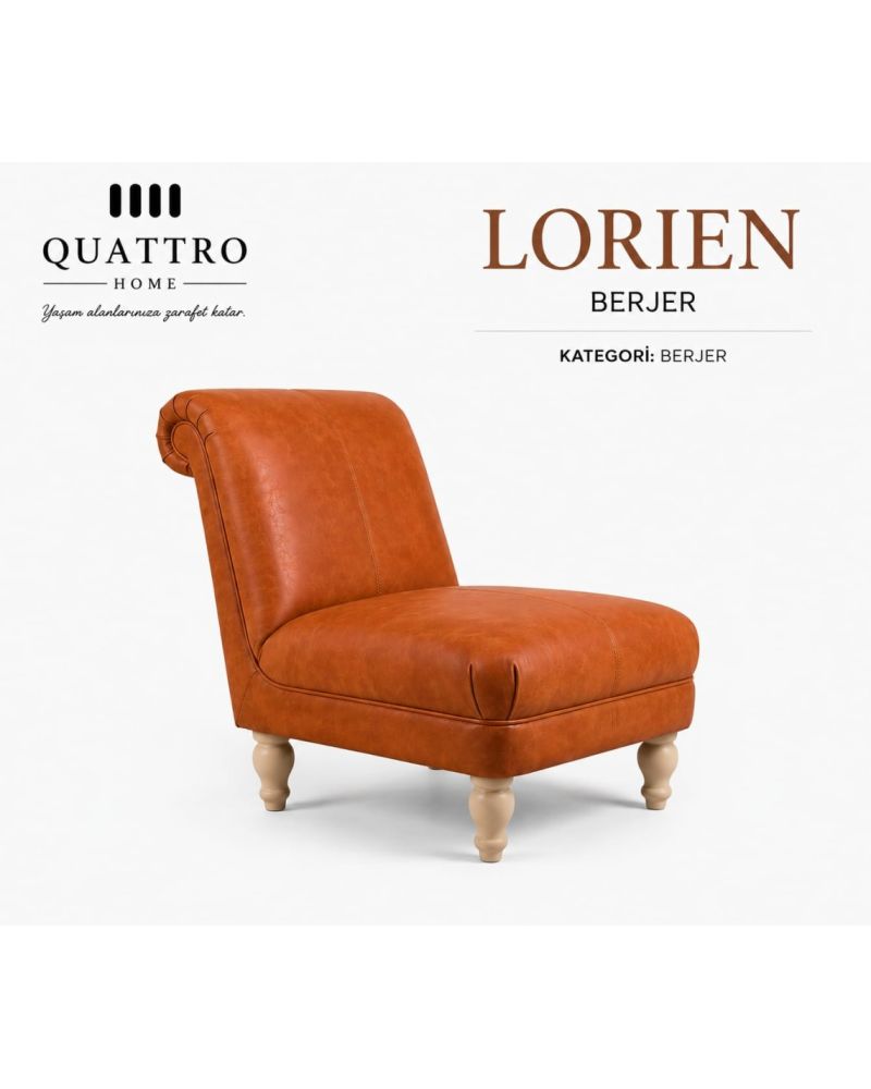 Lorien Berjer – Suni Deri Döşemeli Ahşap Ayaklı Tekli Koltuk