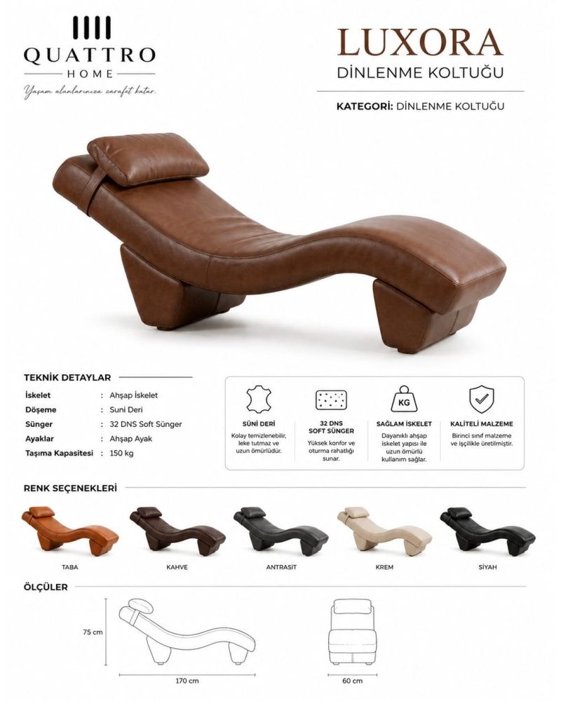 Luxora Ergonomik Dinlenme Koltuğu – Modern Şezlong Tasarım