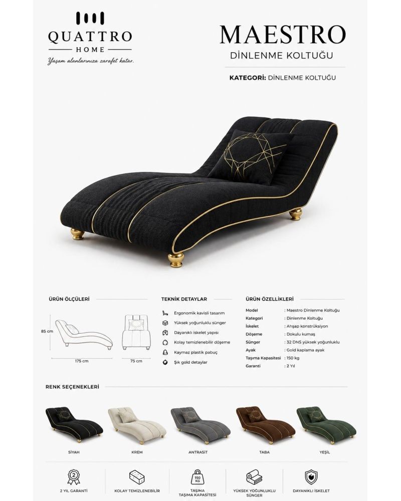 Maestro Gold Detaylı Ergonomik Dinlenme Koltuğu – Modern Şezlong