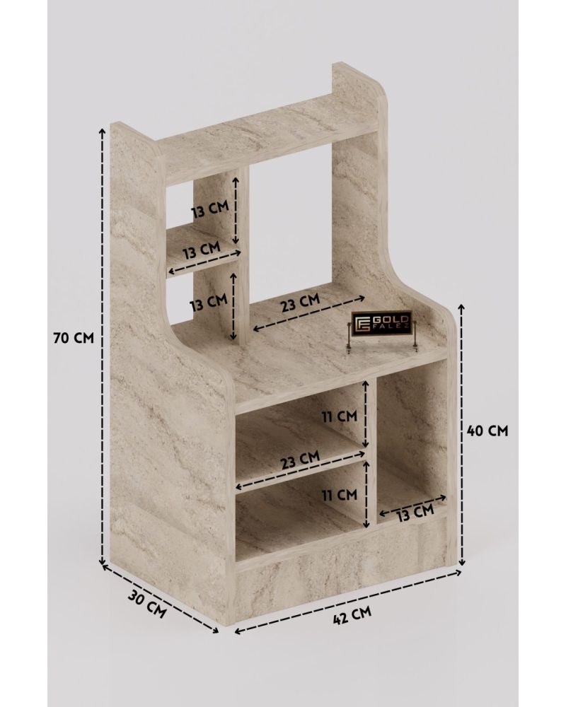 Komodin Raflı Kitaplık Çok Bölmeli Dekoratif Yan Sehpa Organizer Modern Yatak Odası Raf Ünitesi Nature 182 Traverten