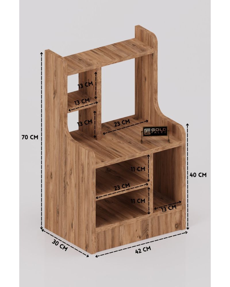 Komodin Raflı Kitaplık Çok Bölmeli Dekoratif Yan Sehpa Organizer Modern Yatak Odası Raf Ünitesi Nature 181 Atlantik Çam