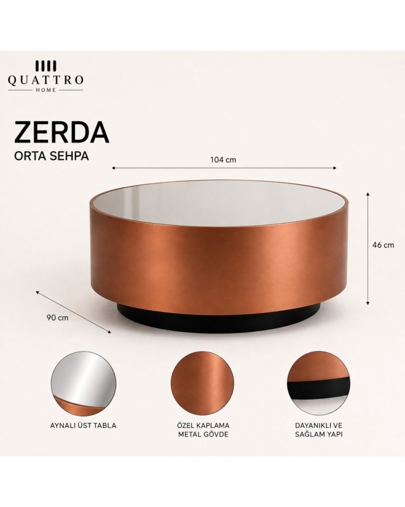 Zerda Aynalı Oval Orta Sehpa