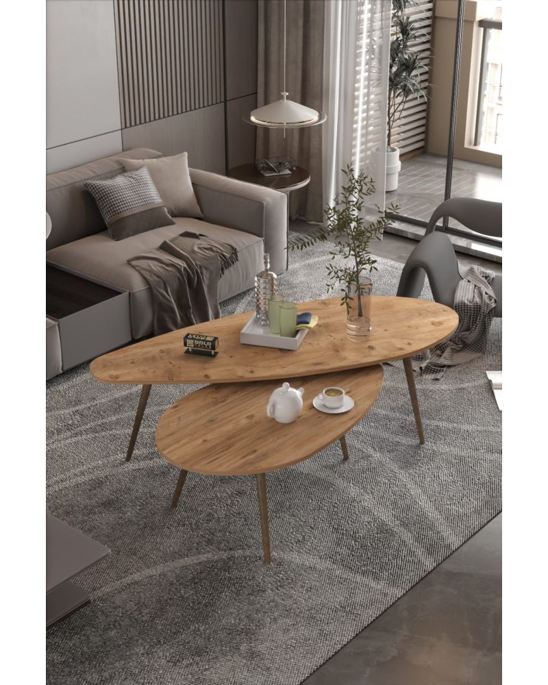 Goldfalez Elips Orta Sehpa Seti Suntalam Kahverengi 116x46