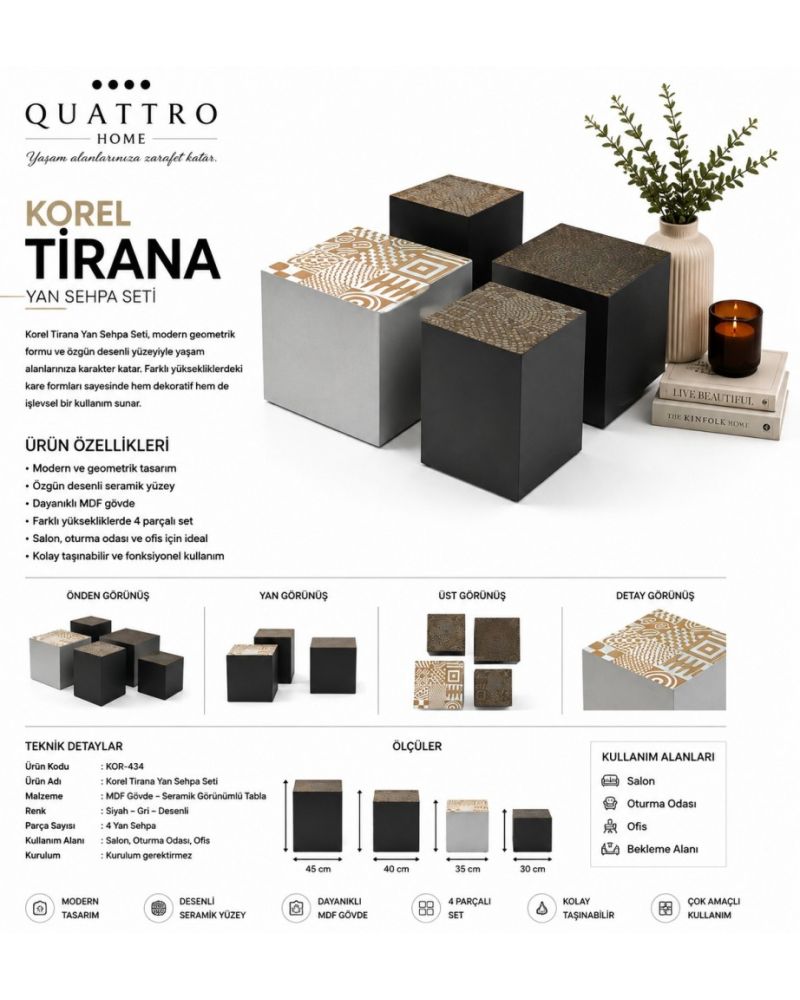 Tirana  4’lü Yan Sehpa Seti