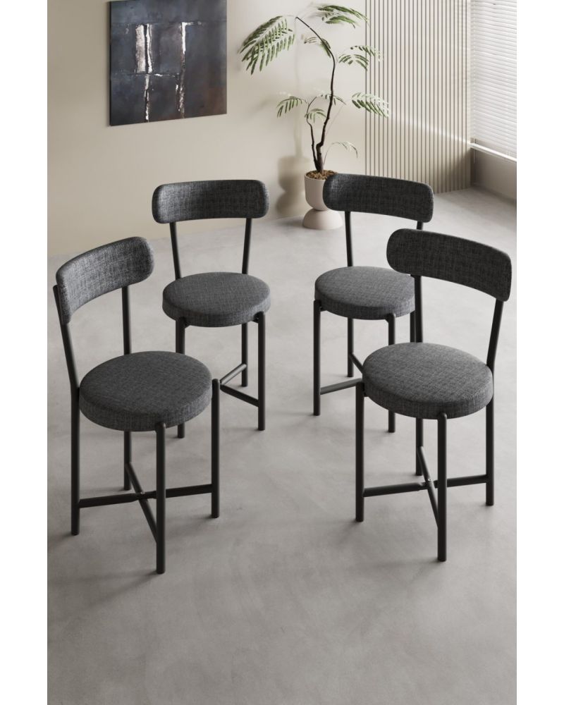 Sandalye 4 Adet Keten Kumaş Metal Ayak Modern Mutfak Sandalyesi Cafe Balkon Ofis Teddy 9809 Antrasit