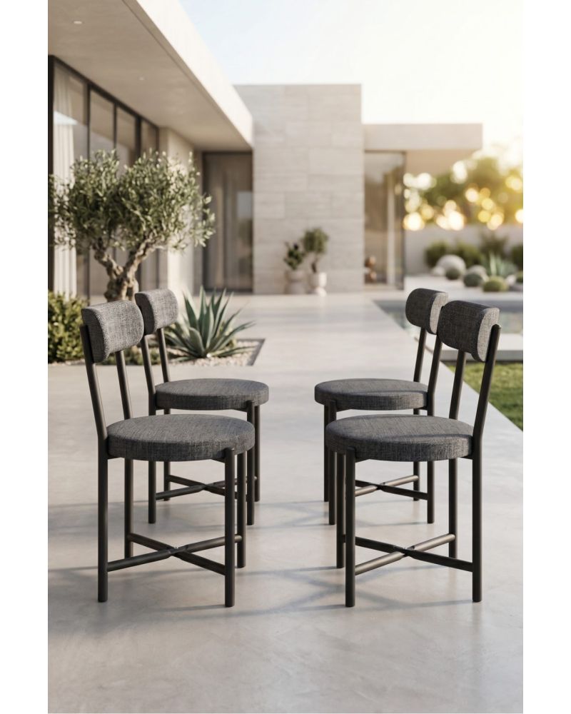 Sandalye 4 Adet Keten Kumaş Metal Ayak Modern Mutfak Sandalyesi Cafe Balkon Ofis Teddy 9809 Antrasit