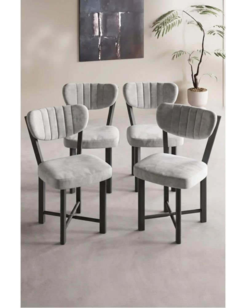 Sandalye 4 Adet Baby Face Kumaş Metal Ayak Modern Mutfak Sandalyesi Cafe Balkon Ofis Elma