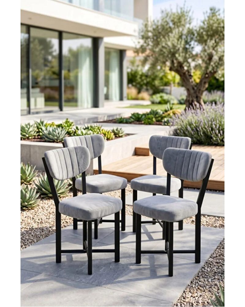 Sandalye 4 Adet Baby Face Kumaş Metal Ayak Modern Mutfak Sandalyesi Cafe Balkon Ofis Elma