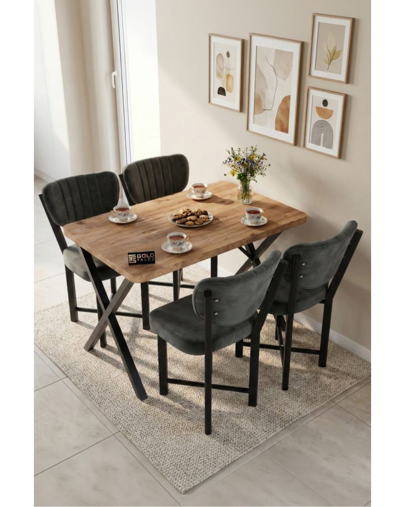 Goldfalez Elma Masa Seti Çok Renkli Gri 110x70 cm