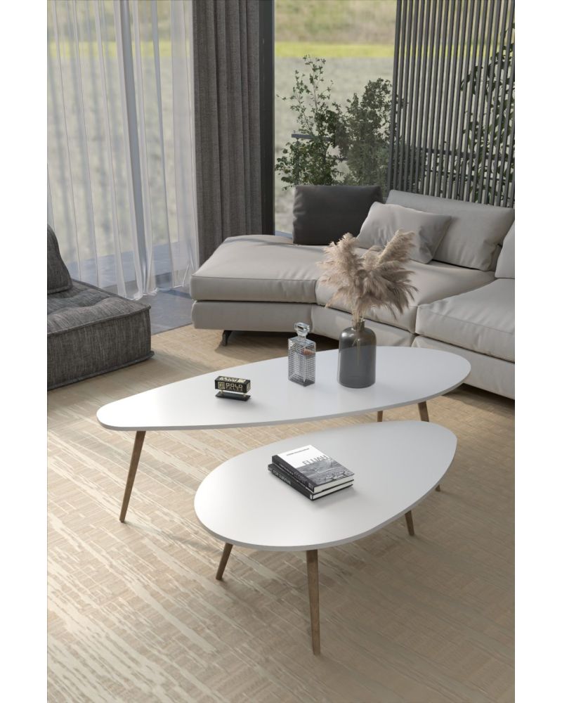 Goldfalez Elips Orta Sehpa Seti Suntalam Beyaz 116x46
