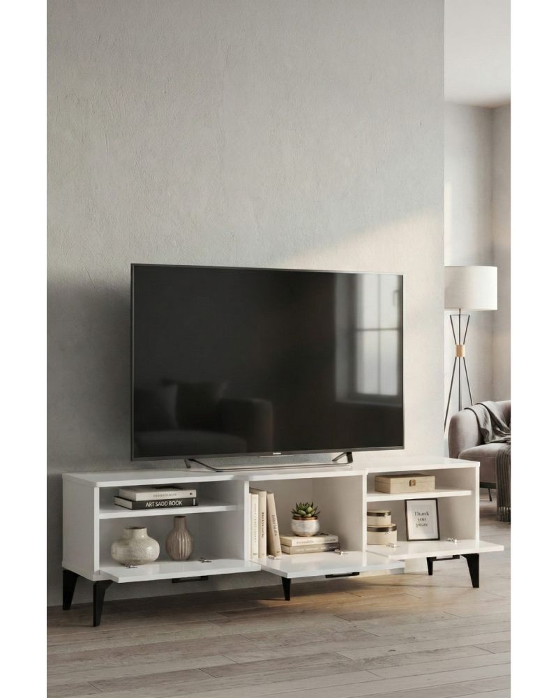 Goldfalez Mistral TV Sehpası Metalik Beyaz 160x40 cm