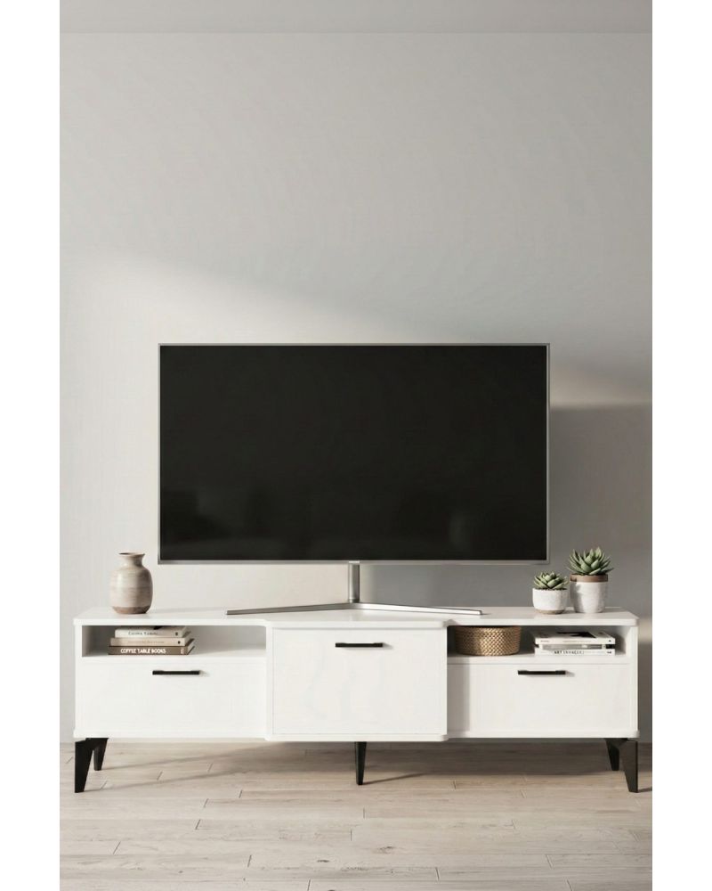 Goldfalez Mistral TV Sehpası Metalik Beyaz 160x40 cm