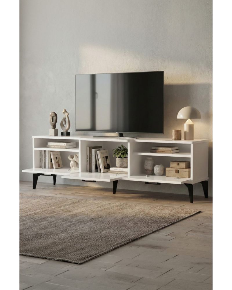 Goldfalez Mistral TV Sehpası Metalik Beyaz 160x40 cm