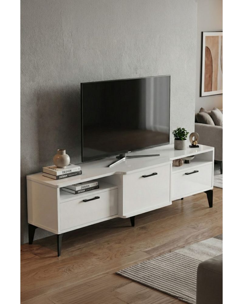 Goldfalez Mistral TV Sehpası Metalik Beyaz 160x40 cm