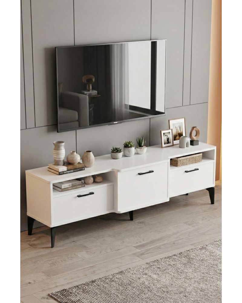 Goldfalez Mistral TV Sehpası Metalik Beyaz 160x40 cm