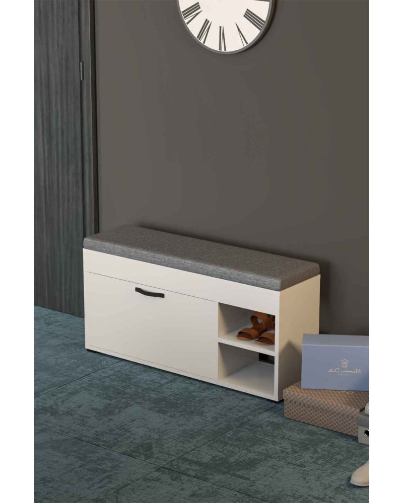 Goldfalez Puflu Ayakkabılık Bench Beyaz 90 cm