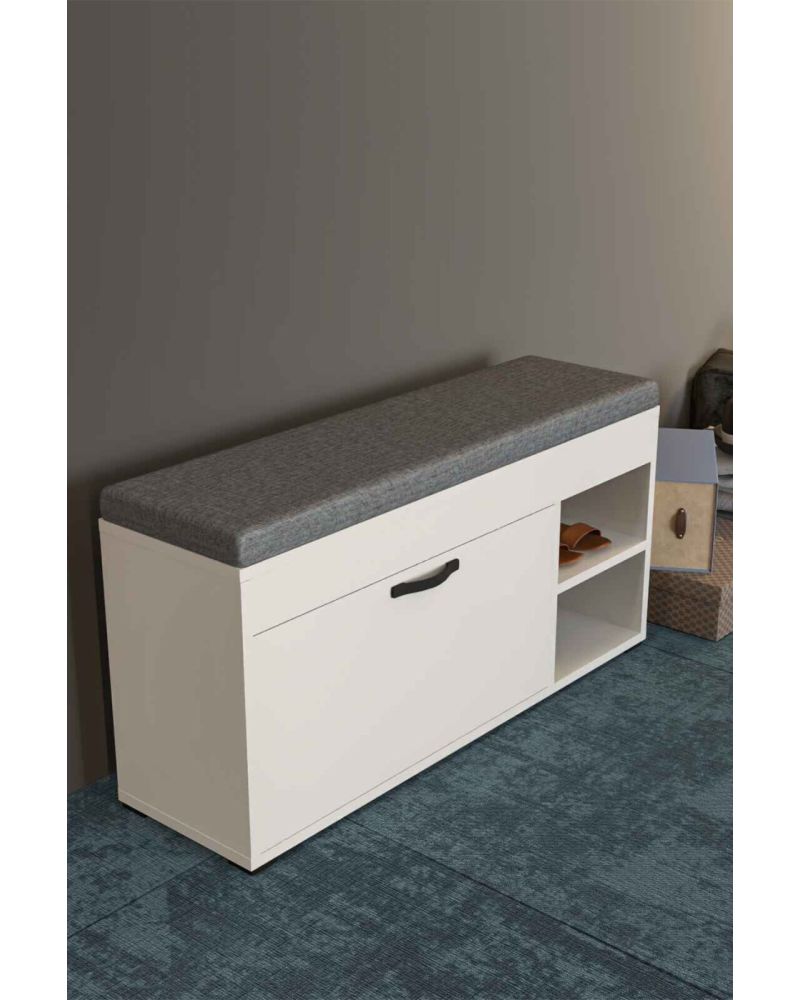 Goldfalez Puflu Ayakkabılık Bench Beyaz 90 cm