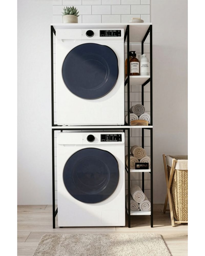 Çamaşır Makinesi Dolabı Yan Raflı Dolap Metal Banyo Organizer Çok Katlı Düzenleyici 264 Siyah